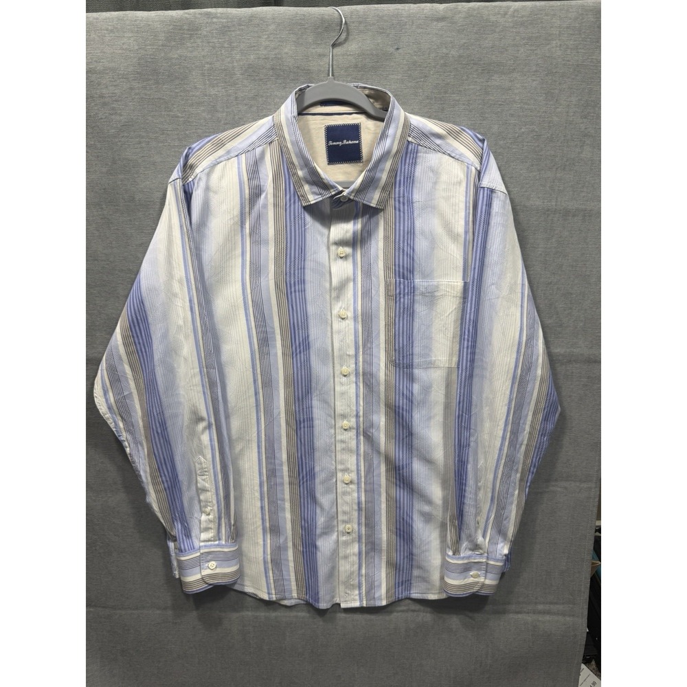 Tommy Bahama Men's Long Sleeve Button Down Blue Striped Cotton Silk Shirt